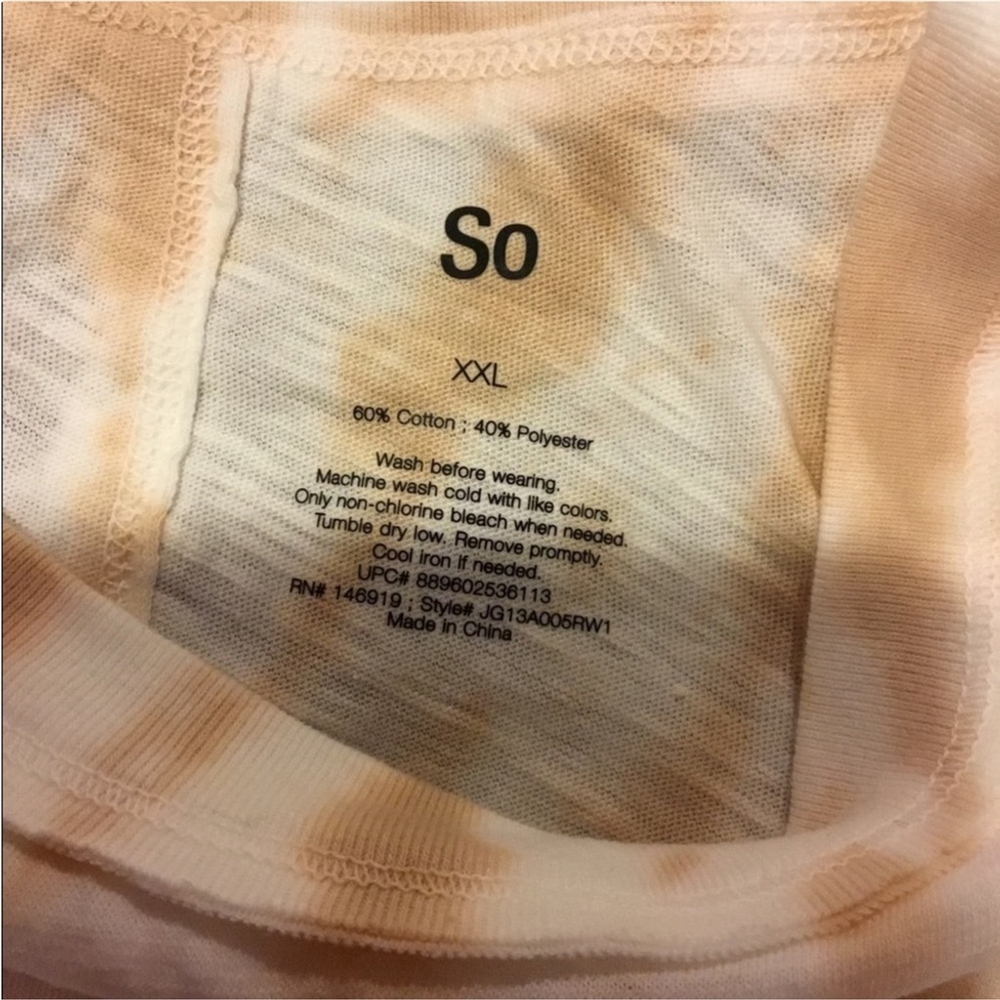 SO sleeveless muscle tank Woman’s Juniors size XXL tan & white spiral pa… - Picture 9 of 13